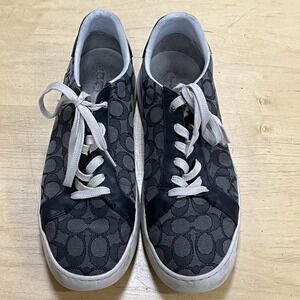 Coach Shoes Womens Size 7.5 Black Gray Signature Canvas Lace Up C1977 Sneakers